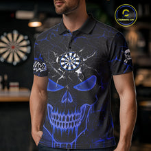 Load image into Gallery viewer, Personalized Skull Cracks Pattern Blue Darts Shirt For Men, Darts League Jersey Polo &amp; 1/4 Zip TDM5105