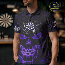 Load image into Gallery viewer, Personalized Skull Cracks Pattern Purple Darts Shirt For Men, Darts League Jersey Polo &amp; 1/4 Zip TDM5106