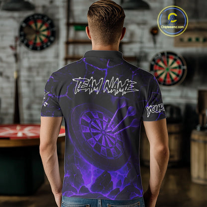 Personalized Skull Cracks Pattern Purple Darts Shirt For Men, Darts League Jersey Polo & 1/4 Zip TDM5106