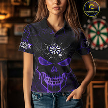 Load image into Gallery viewer, Personalized Skull Cracks Pattern Purple Darts Shirt For Women, Darts League Jersey Polo &amp; 1/4 Zip TDM5106