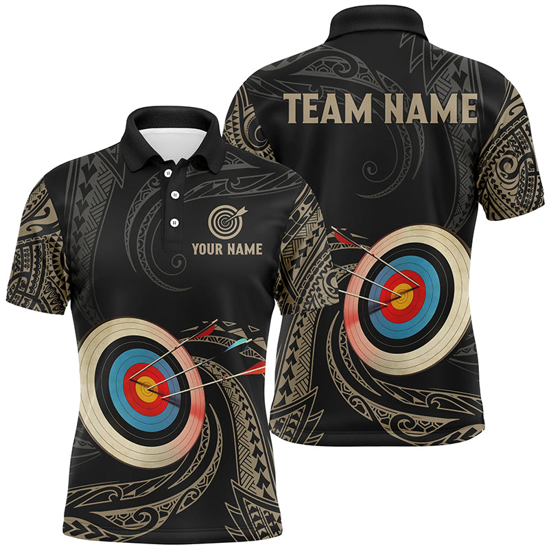 Personalized Golden Tribal Archery Polo Shirts For Men Custom Archery Team Uniform Shirts TDM0643