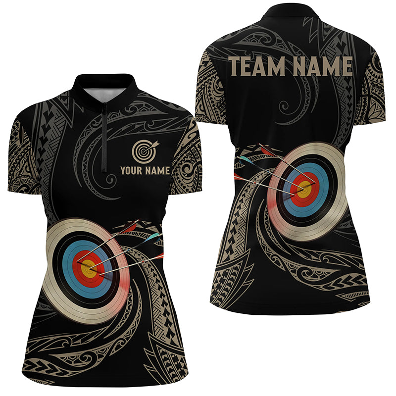 Personalized Golden Tribal Archery Quarter-Zip Shirts For Women Custom Archery Team Uniform TDM0643