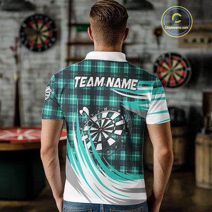 Personalized Turquoise Dartboard Plaid Mens Darts Shirt Custom Darts Jersey Team Polo & 1/4 Zip TDM5328