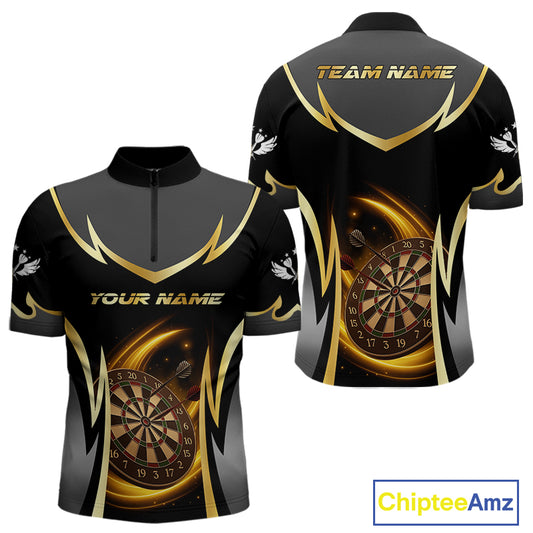 Gold Dartboard Lightning Darts Polo & 1/4 Zip Custom Darts Shirt For Men, Darts Team Jersey TDM5334
