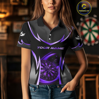 Purple Dartboard Lightning Darts Polo & 1/4 Zip Custom Darts Shirt For Women, Darts Team Jersey TDM5335