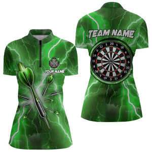 Green Thunder Lightning 3D Women Darts Polo & Quarter Zip Custom Dart Shirts For Women Dart Jerseys TDM3338