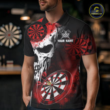Load image into Gallery viewer, Personalized Red Grunge Skull Darts Shirt For Men Custom Darts Jersey Team Polo &amp; Quarter Zip TDM6430