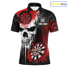 Load image into Gallery viewer, Personalized Red Grunge Skull Darts Shirt For Men Custom Darts Jersey Team Polo &amp; Quarter Zip TDM6430