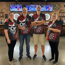Load image into Gallery viewer, Personalized Red Grunge Skull Darts Shirt For Men Custom Darts Jersey Team Polo &amp; Quarter Zip TDM6430
