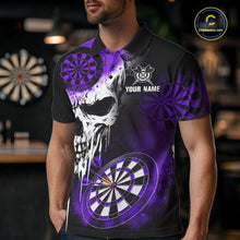 Load image into Gallery viewer, Personalized Purple Grunge Skull Darts Shirt For Men Custom Darts Jersey Team Polo &amp; 1/4 Zip TDM6431