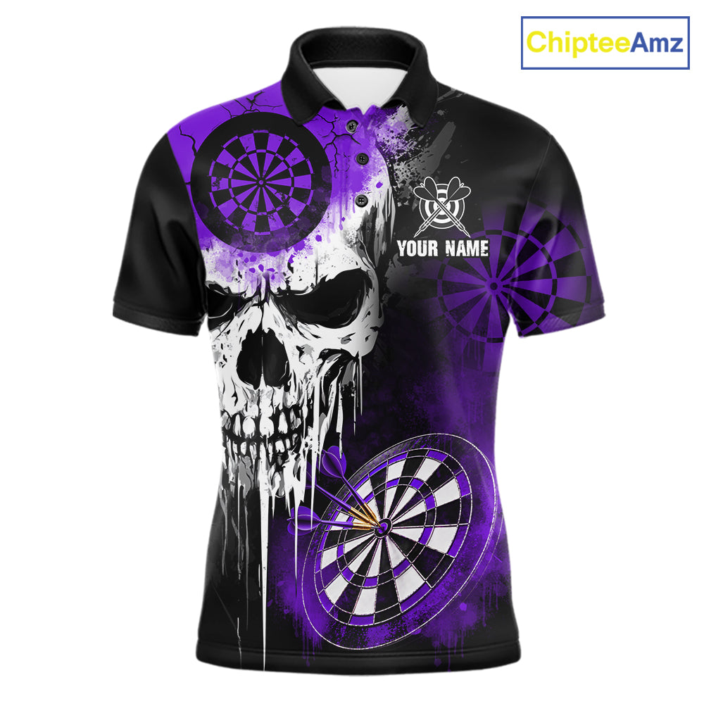 Personalized Purple Grunge Skull Darts Shirt For Men Custom Darts Jersey Team Polo & 1/4 Zip TDM6431