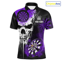 Load image into Gallery viewer, Personalized Purple Grunge Skull Darts Shirt For Men Custom Darts Jersey Team Polo &amp; 1/4 Zip TDM6431