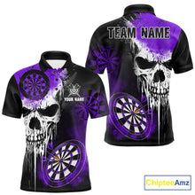 Load image into Gallery viewer, Personalized Purple Grunge Skull Darts Shirt For Men Custom Darts Jersey Team Polo &amp; 1/4 Zip TDM6431