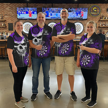 Load image into Gallery viewer, Personalized Purple Grunge Skull Darts Shirt For Men Custom Darts Jersey Team Polo &amp; 1/4 Zip TDM6431