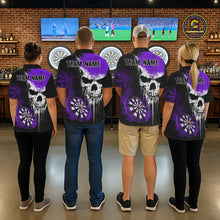 Load image into Gallery viewer, Personalized Purple Grunge Skull Darts Shirt For Men Custom Darts Jersey Team Polo &amp; 1/4 Zip TDM6431