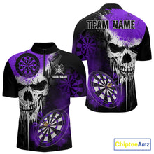 Load image into Gallery viewer, Personalized Purple Grunge Skull Darts Shirt For Men Custom Darts Jersey Team Polo &amp; 1/4 Zip TDM6431