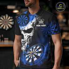 Load image into Gallery viewer, Personalized Blue Grunge Skull Darts Shirt For Men Custom Darts Jersey Team Polo &amp; 1/4 Zip TDM6432