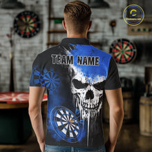 Load image into Gallery viewer, Personalized Blue Grunge Skull Darts Shirt For Men Custom Darts Jersey Team Polo &amp; 1/4 Zip TDM6432