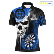 Load image into Gallery viewer, Personalized Blue Grunge Skull Darts Shirt For Men Custom Darts Jersey Team Polo &amp; 1/4 Zip TDM6432