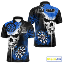 Load image into Gallery viewer, Personalized Blue Grunge Skull Darts Shirt For Men Custom Darts Jersey Team Polo &amp; 1/4 Zip TDM6432