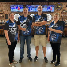 Load image into Gallery viewer, Personalized Blue Grunge Skull Darts Shirt For Men Custom Darts Jersey Team Polo &amp; 1/4 Zip TDM6432