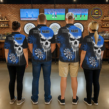 Load image into Gallery viewer, Personalized Blue Grunge Skull Darts Shirt For Men Custom Darts Jersey Team Polo &amp; 1/4 Zip TDM6432