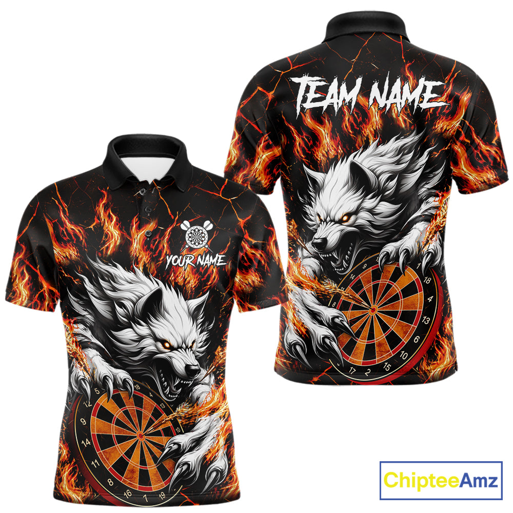 Custom Orange Dartboard Wolf Darts Shirt For Men, Fire Darts Team Jersey Polo & Quarter Zip TDM6433