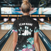 Load image into Gallery viewer, Funny Pink And Turquoise Diamonds Bowling Shirt For Women, Custom Bowling Team Jersey Polo &amp; 1/4 Zip TDM6627