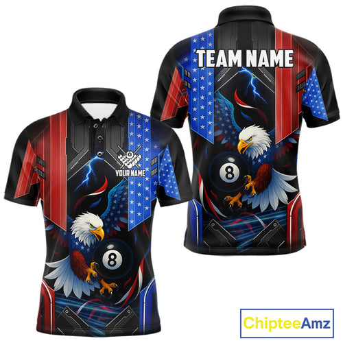 American Flag Eagle 8 Ball Billiard Polo & 1/4 Zip For Men Custom Billiard Jersey, Pool Team Shirt TDM5112
