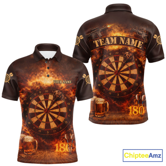 Personalized Fire Flaming Dartboard Beer Darts Polo & 1/4 Zip For Men Custom Darts Team Jersey TDM5827