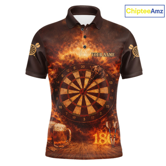 Personalized Fire Flaming Dartboard Beer Darts Polo & 1/4 Zip For Men Custom Darts Team Jersey TDM5827