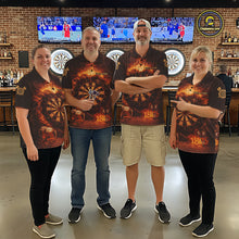 Load image into Gallery viewer, Personalized Fire Flaming Dartboard Beer Darts Polo &amp; 1/4 Zip For Women Custom Darts Team Jersey TDM5827