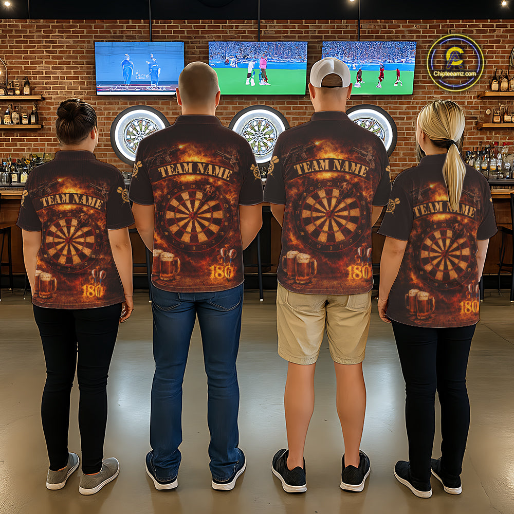 Personalized Fire Flaming Dartboard Beer Darts Polo & 1/4 Zip For Women Custom Darts Team Jersey TDM5827