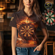 Load image into Gallery viewer, Personalized Fire Flaming Dartboard Beer Darts Polo &amp; 1/4 Zip For Women Custom Darts Team Jersey TDM5827