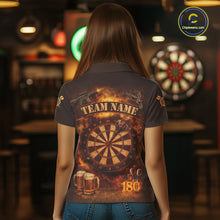 Load image into Gallery viewer, Personalized Fire Flaming Dartboard Beer Darts Polo &amp; 1/4 Zip For Women Custom Darts Team Jersey TDM5827