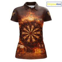Load image into Gallery viewer, Personalized Fire Flaming Dartboard Beer Darts Polo &amp; 1/4 Zip For Women Custom Darts Team Jersey TDM5827