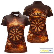 Load image into Gallery viewer, Personalized Fire Flaming Dartboard Beer Darts Polo &amp; 1/4 Zip For Women Custom Darts Team Jersey TDM5827