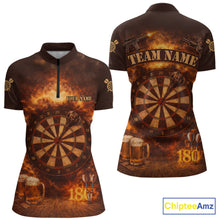 Load image into Gallery viewer, Personalized Fire Flaming Dartboard Beer Darts Polo &amp; 1/4 Zip For Women Custom Darts Team Jersey TDM5827
