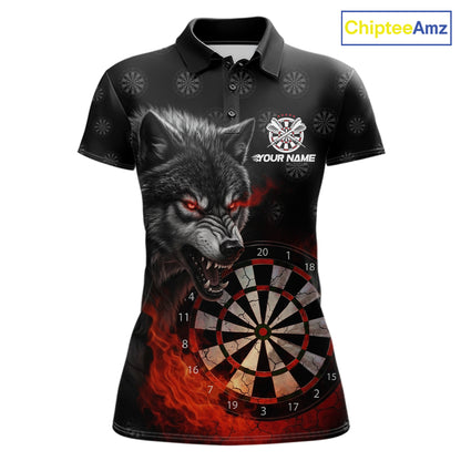 Black And Red Flaming Wolf Darts Polo & Quarter Zip For Women Custom Darts Team Jersey TDM5830