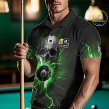 Load image into Gallery viewer, Green 8 &amp; 9 Ball Skull Billiard Shirt For Men Custom Glass Break Pool Team Jersey Polo &amp; 1/4 Zip TDM5972