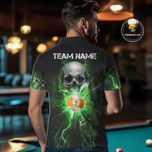 Load image into Gallery viewer, Green 8 &amp; 9 Ball Skull Billiard Shirt For Men Custom Glass Break Pool Team Jersey Polo &amp; 1/4 Zip TDM5972
