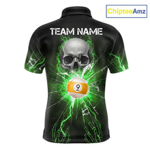 Load image into Gallery viewer, Green 8 &amp; 9 Ball Skull Billiard Shirt For Men Custom Glass Break Pool Team Jersey Polo &amp; 1/4 Zip TDM5972