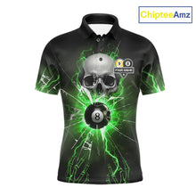 Load image into Gallery viewer, Green 8 &amp; 9 Ball Skull Billiard Shirt For Men Custom Glass Break Pool Team Jersey Polo &amp; 1/4 Zip TDM5972