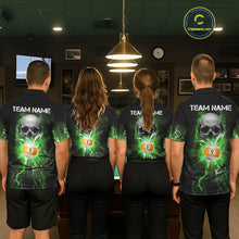 Load image into Gallery viewer, Green 8 &amp; 9 Ball Skull Billiard Shirt For Men Custom Glass Break Pool Team Jersey Polo &amp; 1/4 Zip TDM5972