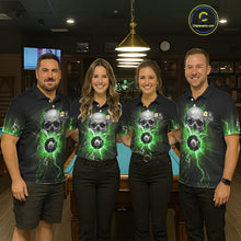 Load image into Gallery viewer, Green 8 &amp; 9 Ball Skull Billiard Shirt For Men Custom Glass Break Pool Team Jersey Polo &amp; 1/4 Zip TDM5972