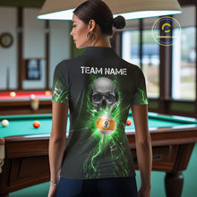 Load image into Gallery viewer, Green 8 &amp; 9 Ball Skull Billiard Shirt For Women Custom Glass Break Pool Team Jersey Polo &amp; 1/4 Zip TDM5972