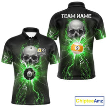 Load image into Gallery viewer, Green 8 &amp; 9 Ball Skull Billiard Shirt For Men Custom Glass Break Pool Team Jersey Polo &amp; 1/4 Zip TDM5972