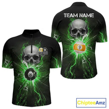 Load image into Gallery viewer, Green 8 &amp; 9 Ball Skull Billiard Shirt For Men Custom Glass Break Pool Team Jersey Polo &amp; 1/4 Zip TDM5972
