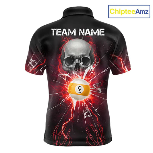 Red 8 Ball & 9 Ball Skull Billiard Shirt For Men Custom Glass Break Pool Team Jersey Polo, 1/4 Zip TDM5973