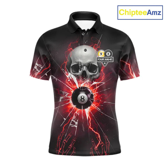 Red 8 Ball & 9 Ball Skull Billiard Shirt For Men Custom Glass Break Pool Team Jersey Polo, 1/4 Zip TDM5973